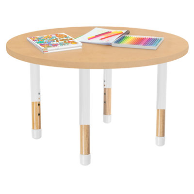 36" x 36" Round Thermofused Activity Table with Adjustable Chunky Wood Legs - Maple Grain/White/Natural