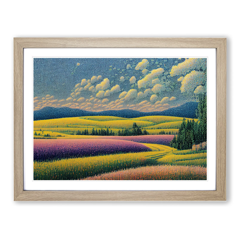 XH1022-6836X Peaceful Spring Meadow Landscape - Picture Frame Print, 46cm H x 64cm W x 2cm D, Beige