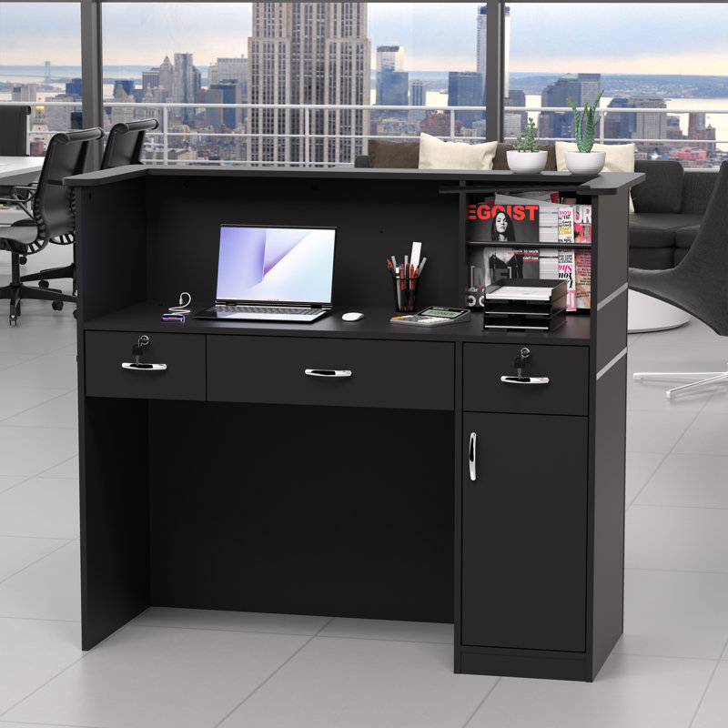 Bureau de réception avec comptoir, casiers et tablettes de rangement équipés d'une table avant moderne, comptoir de caisse de 50 pouces avec lumières à DEL et bande de bricolage pour les halls d'entrée, les salons, le commerce de détail, les bureaux à domicile, la salle de réception