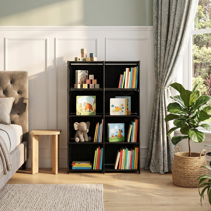 80cm W Galvanized Steel Bookcase, Black, 125 cm H x 80 cm W x 29 cm D x