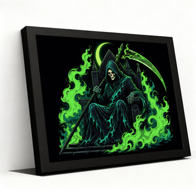Grim Reaper on Throne with Green Smoke and Halloween Canvas Wall Art