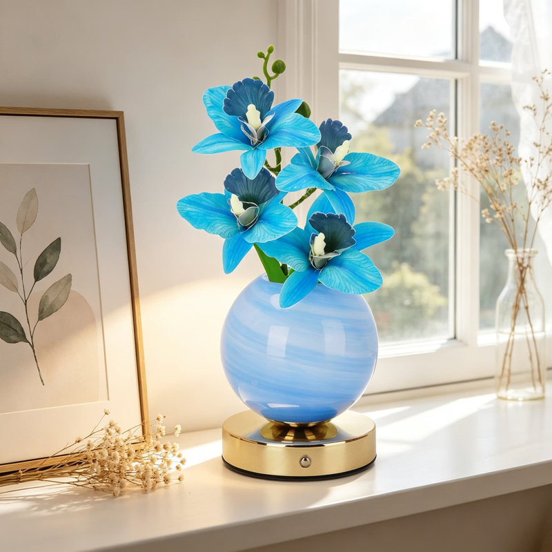Lampe de table fleur d'orchidée sans cordon à intensité variable, 3 lumières de température artificielles USB rechargeables avec vase, lumière de paysage à DEL à intensité variable pour le bureau personnel