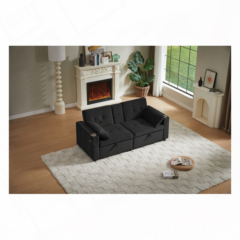 Fabric Sleeper Sofa Bed, Black