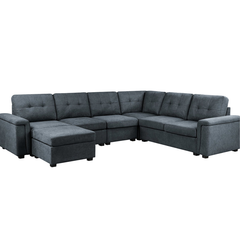 119 po de tissu tissé gris avec 7 coussins modulaires, 7 accoudoirs, dossier, 17,5 po de hauteur, Isla, 34,47 po de hauteur, 93,66 po de profondeur