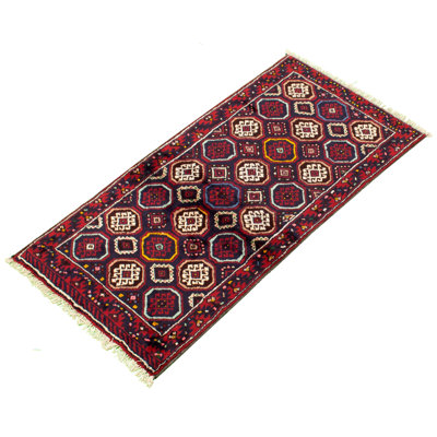 Tapis décoratif bleu marine foncé en laine de conception unique 3 pi 1 po x 6 pi 4 po traversin noué à la main