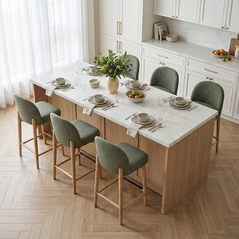 25.5" Modern Upholstered Counter Stools With Solid Wood Legs (Set Of 6), Green