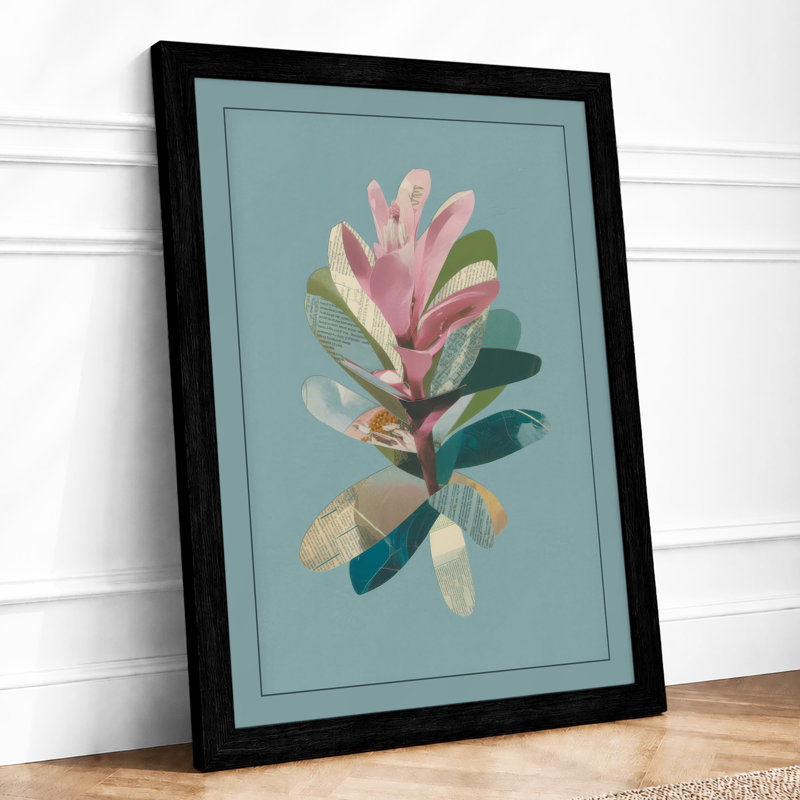 Spired Pink Blossom Botanical - Framed Print, A2 - 59.4 x 42.0 cm, Black