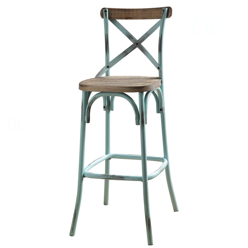 Tabouret de bar antique avec dossier en croix et ciel antique, Ciel antique