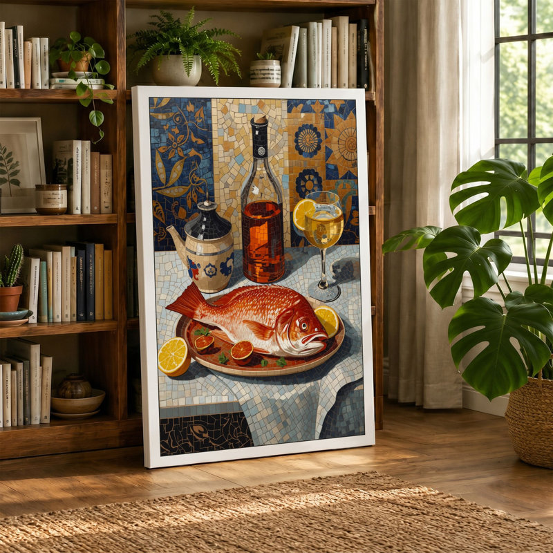 Classical Fish Feast Classic 1 Piece Wrapped Canvas Wall Art, 30x20 - 76.2 x 50.8 cm, Sage Border