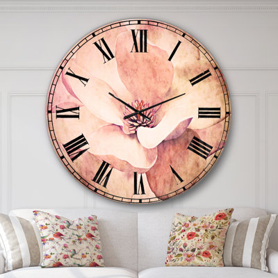 Jolie fleur de magnolia rose clair - horloge murale traditionnelle