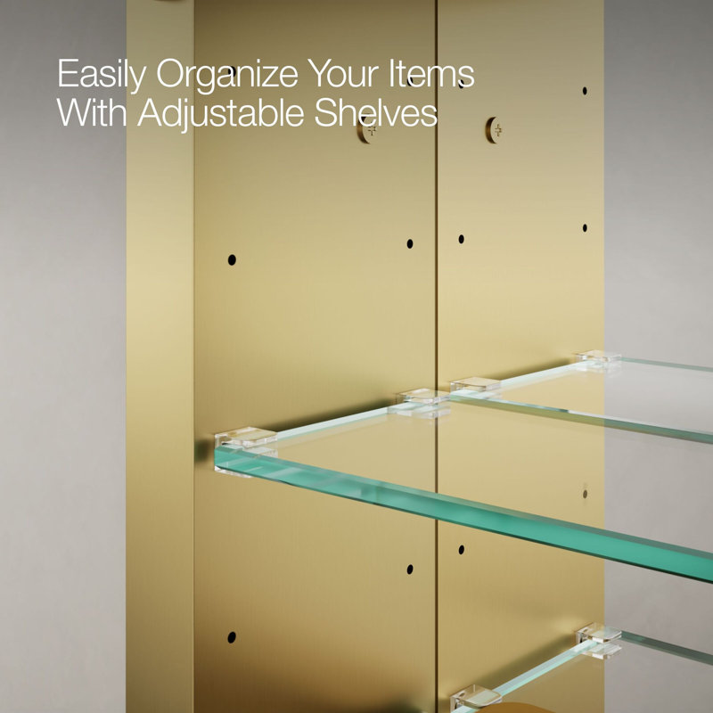 Verdera Surface Mount or Recessed Rectangular Framed Medicine Cabinet, Brushed Gold, 34" H x 22" W x 4.18" D