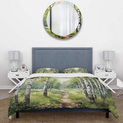 Birch Woods Silent Woods I - Floral Duvet Cover Set - Microfiber Polyester