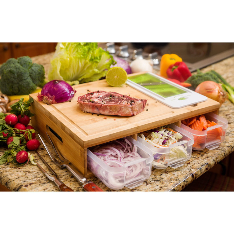 A Home Bamboo Land- Large Bamboo Cutting Board With Containers And