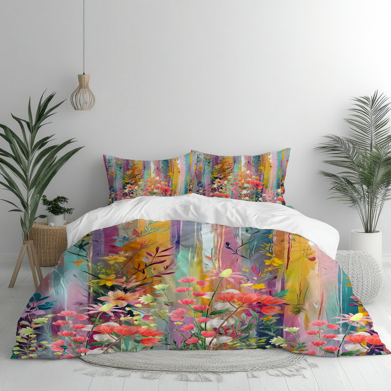 Microfiber Comforter Set, Queen Comforter + 2 Standard Shams, Pink Floral