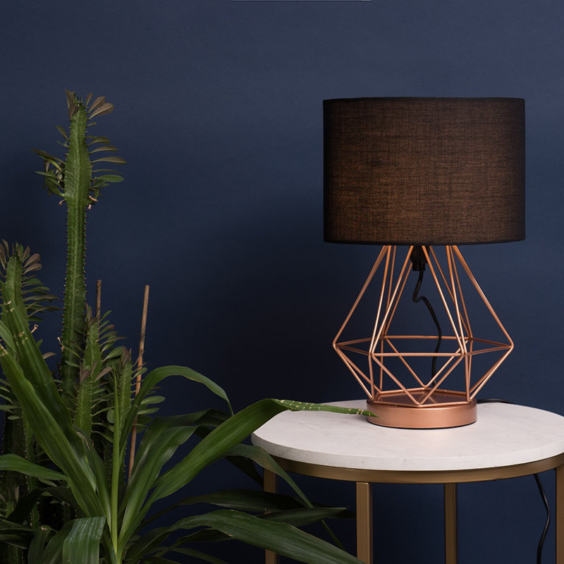 Haigler Metal Table Lamp, LED Bulb, Grey, Copper