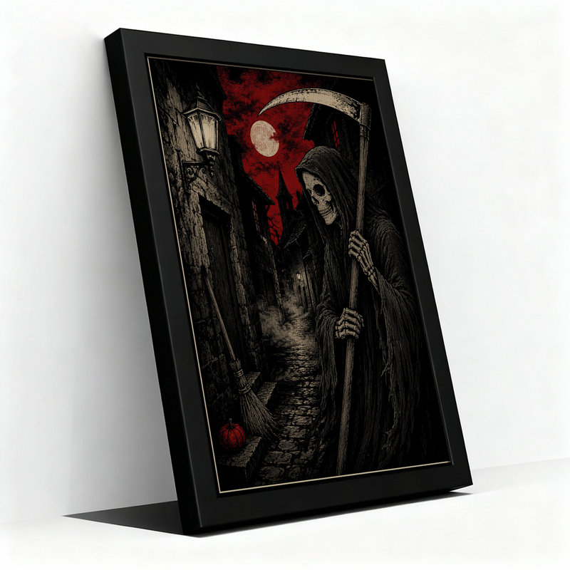 «Grim Reaper with Scythe in Red Moonlit», art mural sur toile, H 30 po x l 20 po