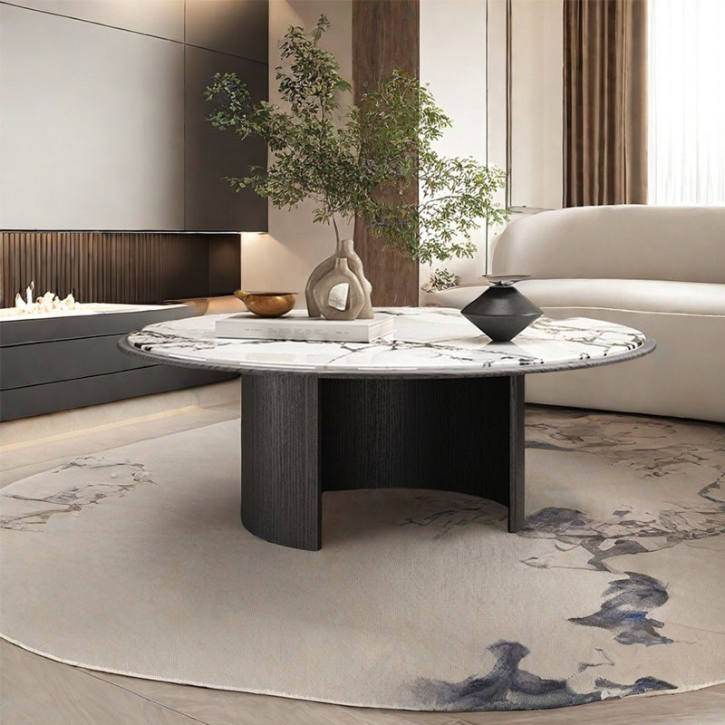 Simple round microcrystalline stone coffee table, 15" H x 31.5" L x 31.5" W