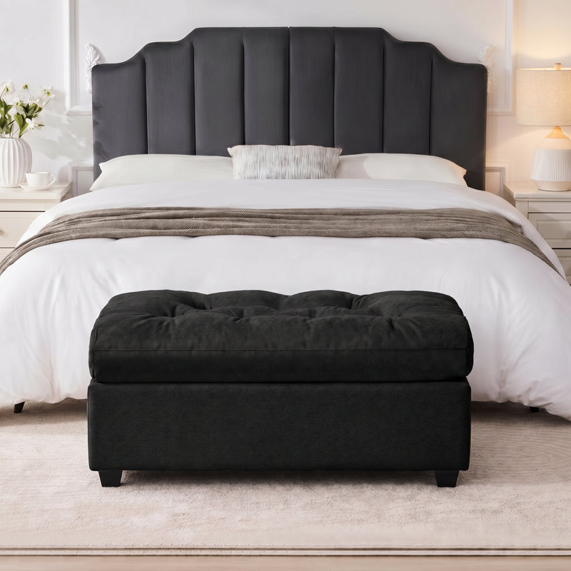 Repose-pieds rembourré rectangulaire avec rangement, Dark Gray