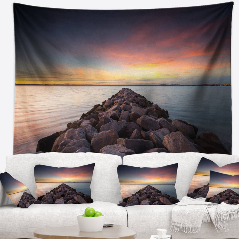 Très grand tapisserie de mer en pierre avec accessoires suspendus inclus, H 50 po x l 60 po