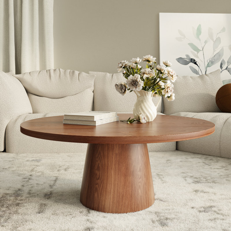 Solid Wood Round/Oval Coffee Table Center Cocktail Table Side Table Mid-Century Modern For Living Room & Home Decor, Brown