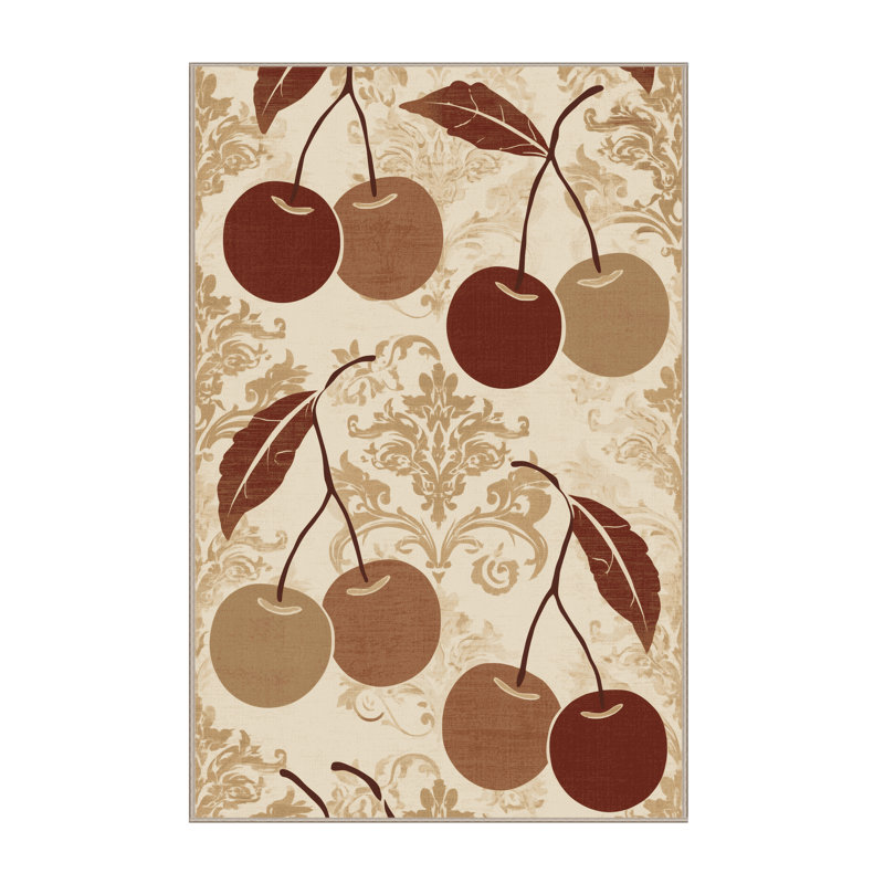 Machine Washable Elkton Cherry Classic Damask Rug in Beige – Beige Binding, 5x8