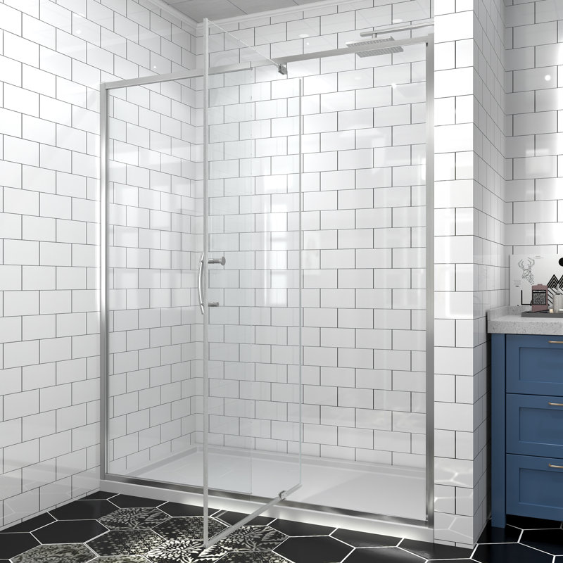 privdr 56"-60"W X 71" H Pivot Swing Semi-Frameless Shower Door with 1/4" Tempered Clear Glass, Chrome
