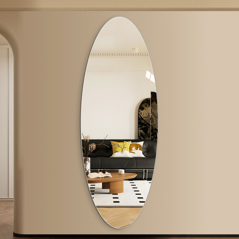 Miroir pleine longueur 63 po x 21 po, cuivre HD - verre argenté, incassable, idéal pour les vestiaires et les chambres à coucher, mur ovale moderne à vision claire et nette 63 21 po, support incassable
