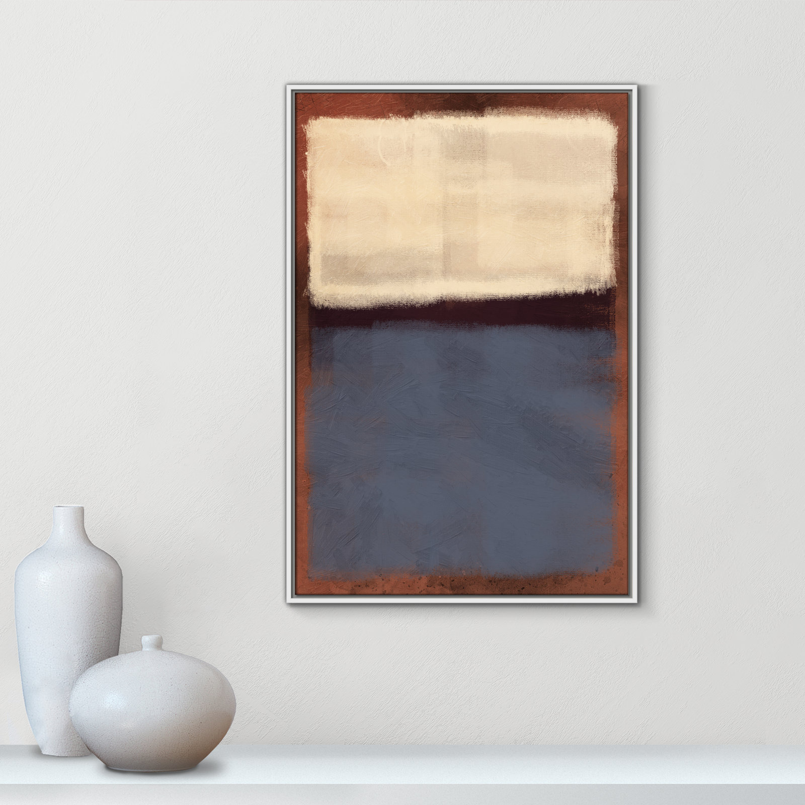Alabaster Burst - Floater Frame Painting on Canvas, 37.5" H x 25.5" W x 2" D, White Framed