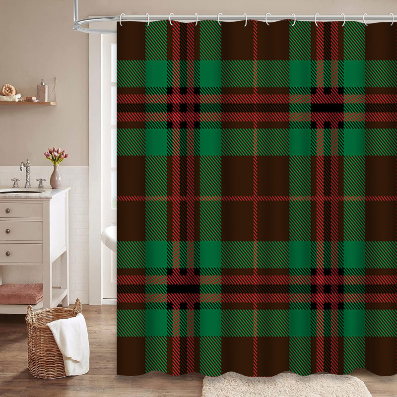 Rideau de douche écossais avec 12 crochets Tartan, L 72 po x l 84 po