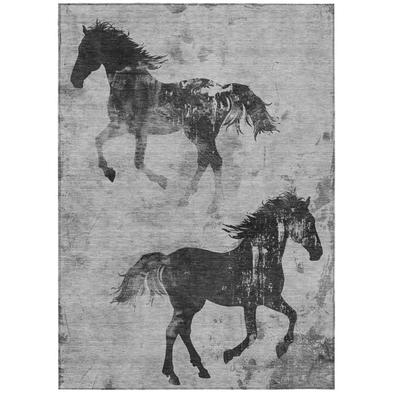 Tapis intérieur lavable gris et gris anthracite 8 pi x 10 pi pour cheval