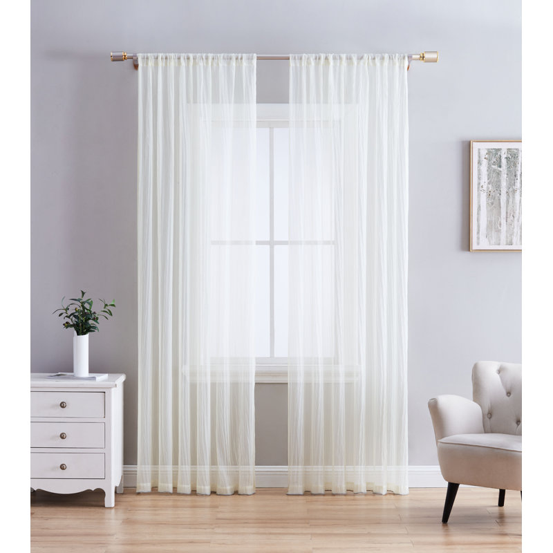Paire de rideaux transparents avec passe-tringle Terylene, L 54 po x L 63 po, Ivoire ivoire