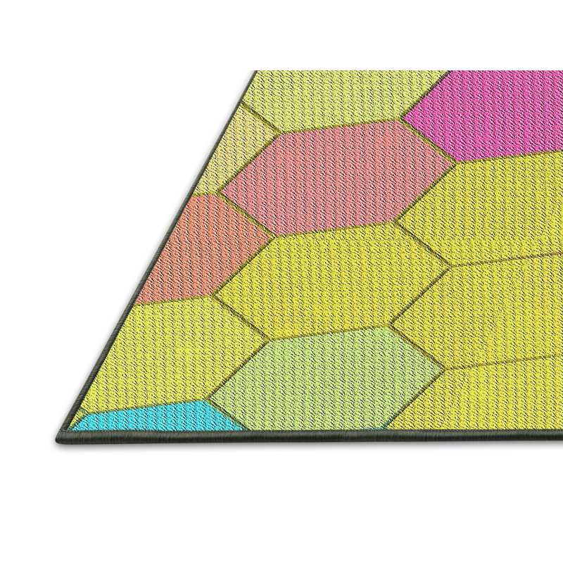 Tapis jaune à motif géométrique Kinchen, Rectangle 5 pi x 7 pi