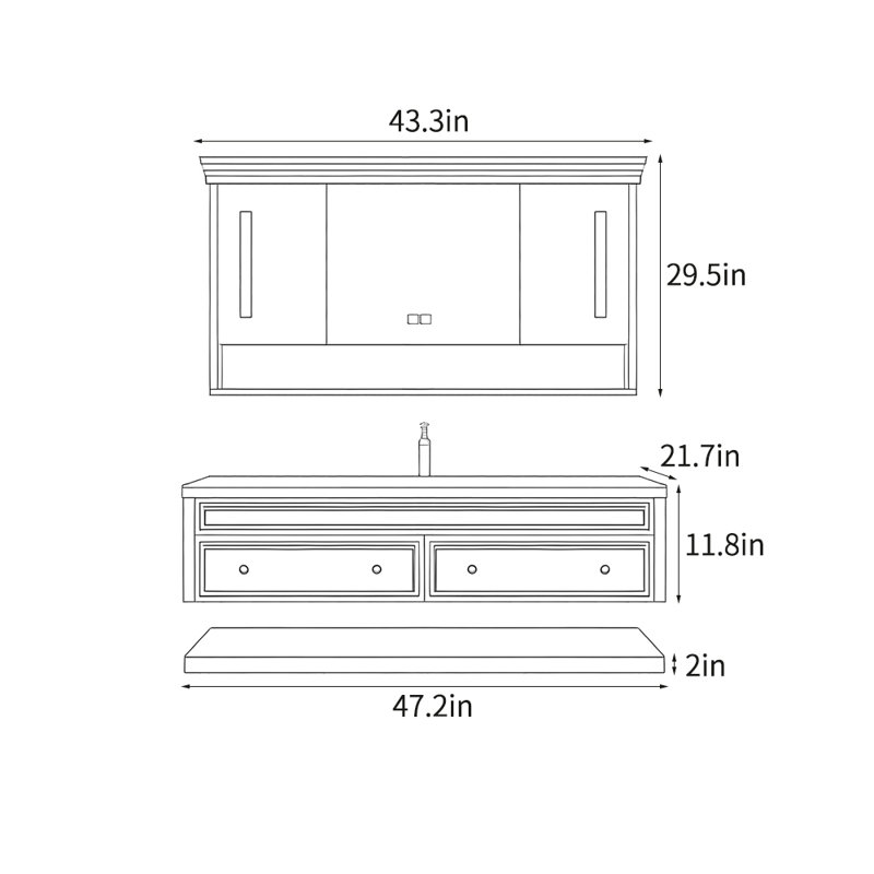 Armoire de salle de bain simple de style américain, L 47 po, Noir