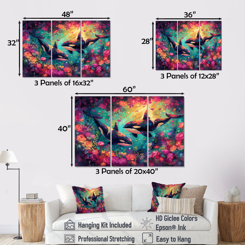 Alyshea - ensemble de reproductions d'art mural baleine, H 28 po x l 36 po x P 1 po