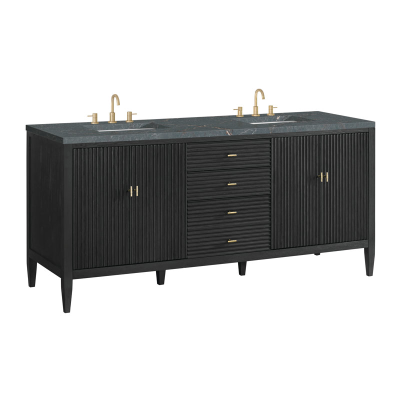 Myrrin 72'' W Double Vanity, Carbon Oak, Parisian Blue, 8" Widespread
