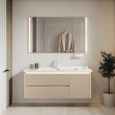 Minimalist cream style bathroom cabinet