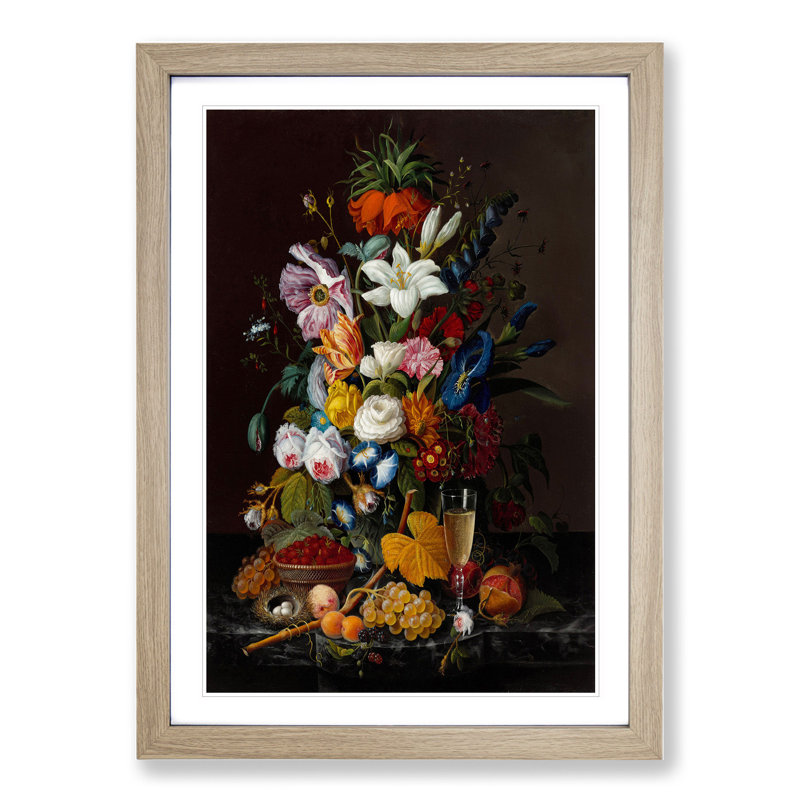 Still Life with Flowers and Fruit Vol.10 by Severin Roesen - Picture Frame Painting, 48cm H x 36cm W x 2cm D, Oak