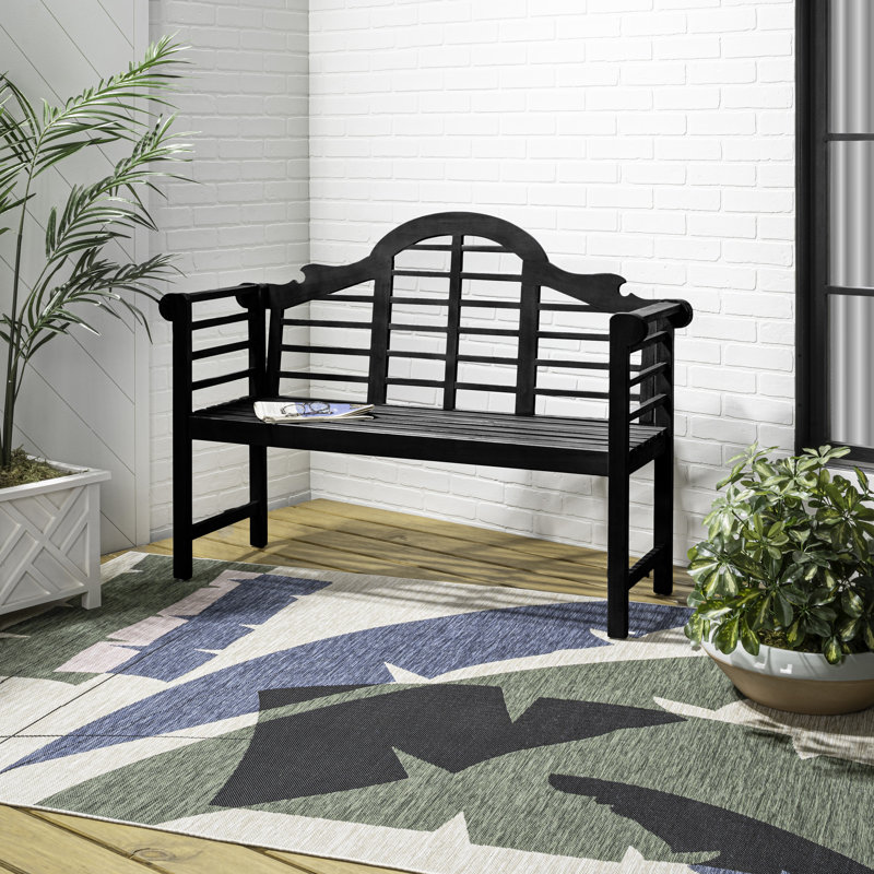 Banc d'extérieur en bois d'acacia de 51 po de style classique avec accoudoirs et dossier à lattes arqué pour 2 personnes pour patio, porche et jardin Lutyens