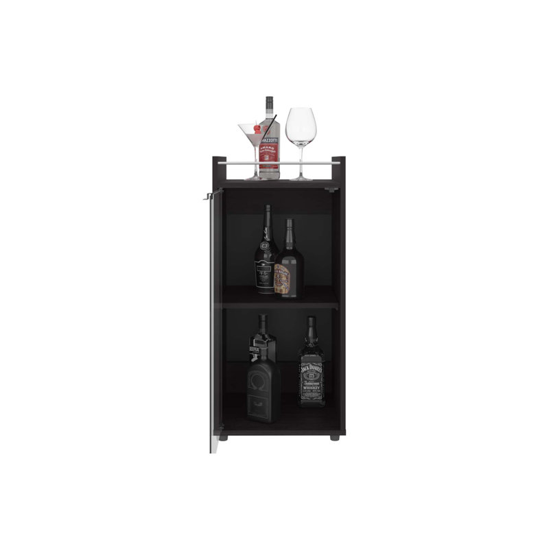 Armoire de bar 2 portes Theba, tablette ouverte et design compact, rangement pour bar moderne, Noir