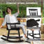 Chaise berçante d'extérieur en bois, 350 lb Chaise berçante avec haut dossier pour jardin, patio, balcon, noir