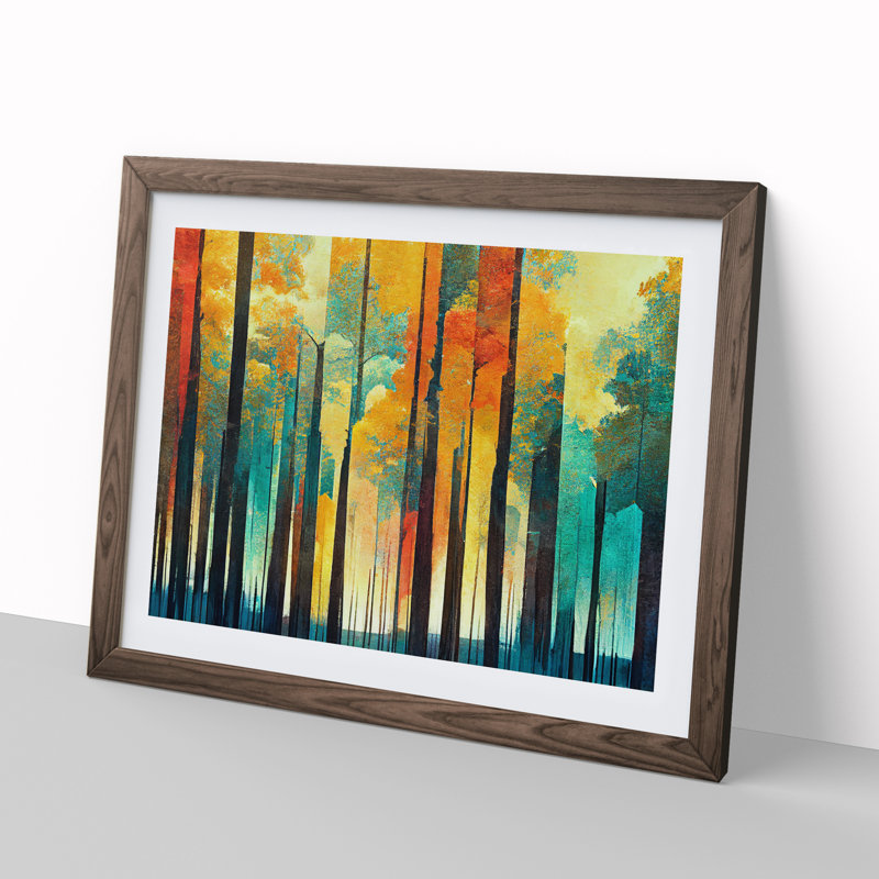 Captivating Abstract Forest Vol.6 - Picture Frame Print, 46cm H x 64cm W x 2cm D, Walnut
