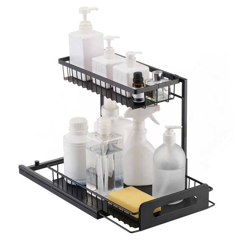 2-Tier 10.7"W x 14.2"D Pull Out Cabinet Under Sink Organizer 10.7"x14.2" Drawer Basket, 12.5"Wx15.5"Dx13"H Install Size for Cabinet