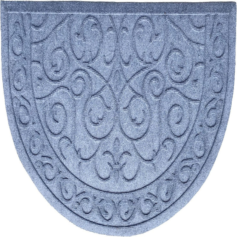 Tapis de porte d'extérieur demi-cercle gris à motifs en volutes, 45,7 cm x 76,2 cm, en polypropylène.