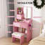 Miroir de coiffeuse 3 couleurs à DEL avec tabouret, coiffeuse rose pour la chambre à coucher, 2 tiroirs et 5 armoires de rangement (4 ouvertes + 1 cachée), éclairage réglable (rose)-2136749680