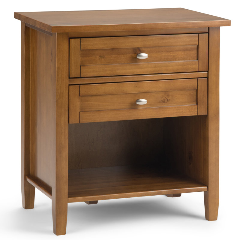 Warm Shaker 24"W Solid Wood Bedside Table with Two Drawers, Light Golden Brown