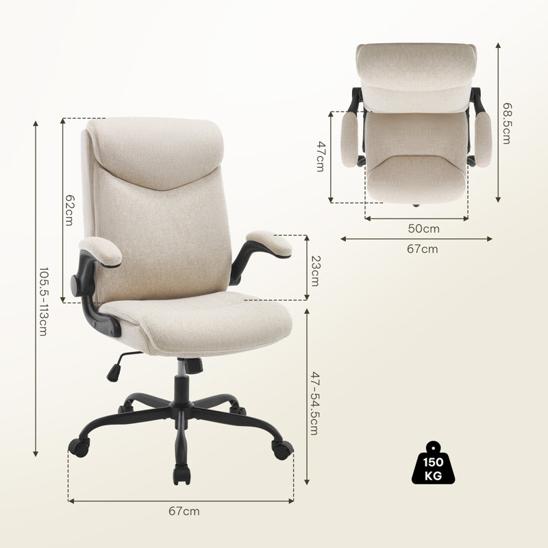 Office Chair, Executive Chair, Ergonomic Chair, Tilting Function, Headrest, Folding Armrests, Padded Seat, Cream