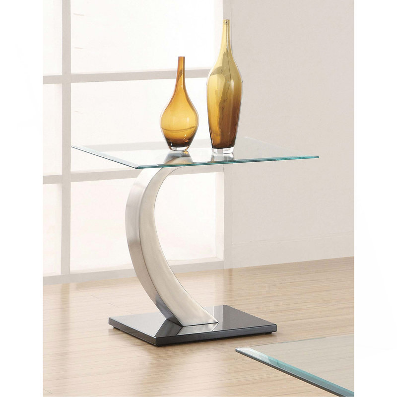Terrell Satin Silver Rectangular Glass Top Metal End Table