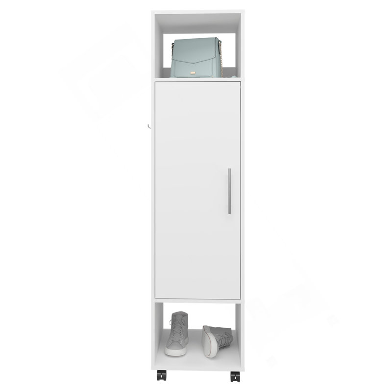 Armoire, H 62,9 po, avec 1 porte, 3 tablettes et miroir pleine grandeur, blanc