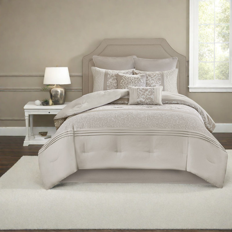 Elegant Embroidered 8-piece Bedding Sets, Soft Microfiber Comforter For Cal King