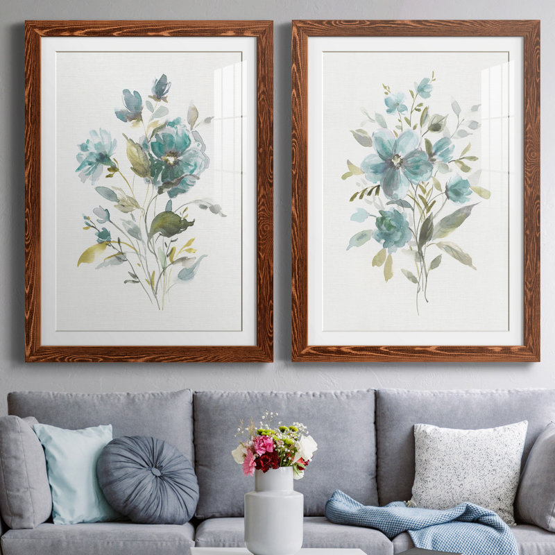 Linen Botanical I - Ensemble de 2 reproductions d'art, H 37,5 po x l 55 po x P 1,5 po, Papier avec cadre érable, Blanc